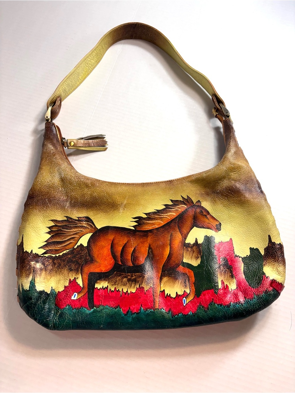 Magnifique Hand-painted Leather Bag Horse Artsy Equestrian Vintage Purse